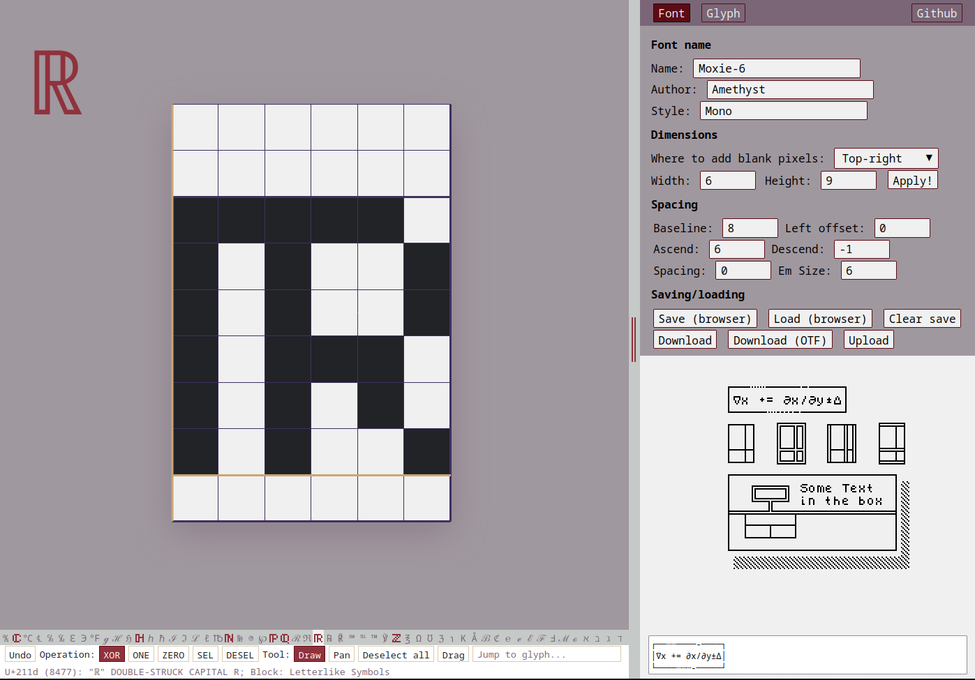 A screenshot of the final vanilla javascript version of Online Pixel Font Creator